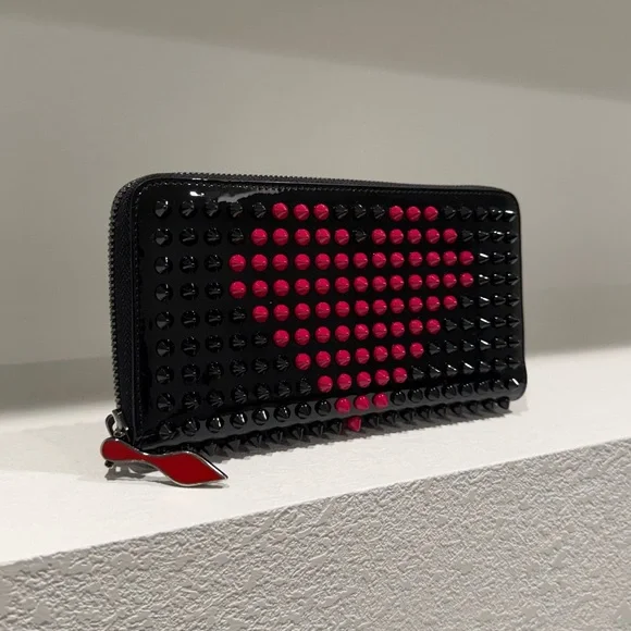 New Christian Louboutin Panettone Patent Leather Heart Spiked Zip Around Wallet - Picture 4 of 14